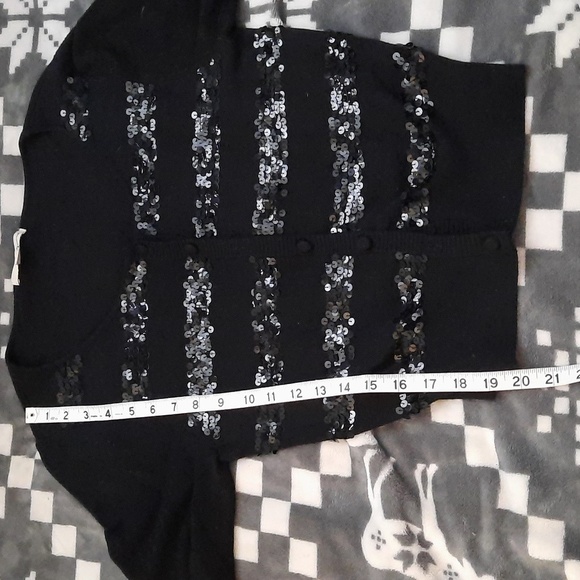 Twenty One Foever 21 Black Sequin 3/4 Sleeve Button Up Cardigan Sweater Size L - Picture 7 of 7